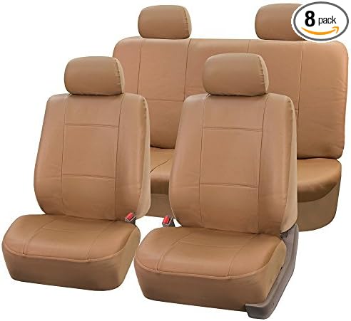 FH Group PU001114 PU Leather Seat Covers (Tan) Full Set – Universal Fit for Cars Trucks & SUVs