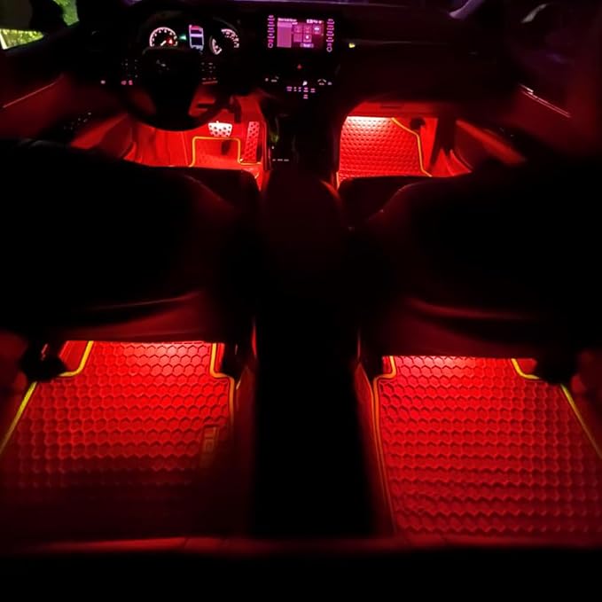 Car LED Strip Light, Car Interior Lights, 12V 24 LED Auto Under Dash Atmosphere Lights with USB Port, Auto Atmosphere Under Dash Lighting Kit for Vehicles (Red, Cigarette Lighter)