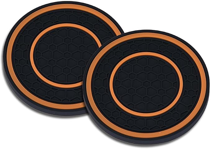2 Pack Car Coasters for Cup Holder, 2.75 Inch Universal Auto Waterproof Coasters Silicon Insulation Cup Mats,No-Slip Anti Dust Insert Coaster for Woman Man, Suit for Vehicle Interior (2, Orange)