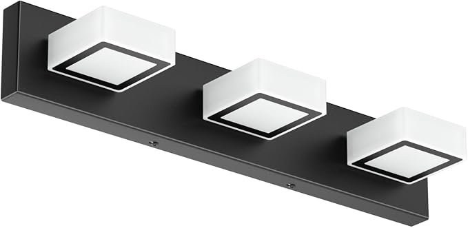 Ralbay Black Bathroom Vanity Lights 24inch Metal Acrylic LED Modern Bathroom Wall Lighting Fixtures Over Mirror Matte Black (White Light 6000K, Non-dimmable)
