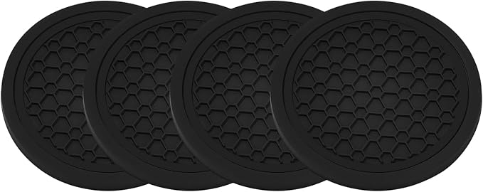 4PCS Car Cup Holder Coasters - 2.75 Inch Non-Slip Insert Water Bottle Holder Pads, Dustproof Automotive Interior Accessories Mat, Universal for Vehicles, Trucks, RVs (Black)