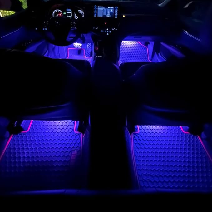 Car LED Strip Light, Car Interior Lights, 12V 24 LED Auto Under Dash Atmosphere Lights with USB Port, Auto Atmosphere Under Dash Lighting Kit for Vehicles (Blue, USB)