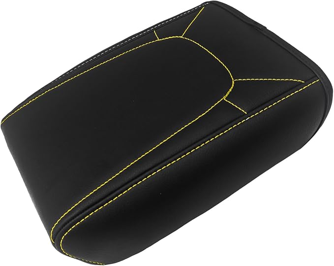 Muslogy Center Console Armrest Cover Fit for Colorado/GMC Canyon 2023 2024 2025 2026 Accessories, Comfort Armrest Pad Console Lid Cushion Vegan Leather Regular Thick (Yellow Trim)