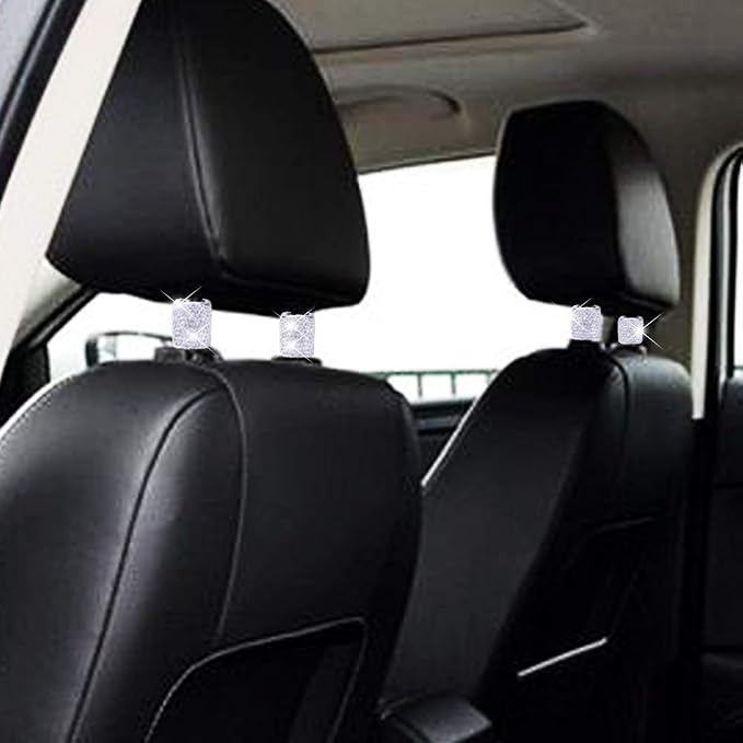Car Headrest Head Rest Collars Rings Decor Bling Bling Crystal Diamond Ice Stainless Steel Car Decorations for Car SUV Truck Interior Decoration Blings 4 Pack White