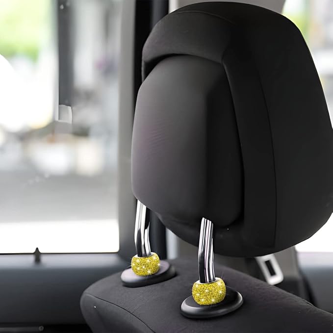 BELOMI 4 Pack Car Headrest Collars, Bling Car Head Rest Collars Rings Decor, Rhinestone Car Head Rest Collars, Diamond Interior Car Seat Accessory (Yellow)