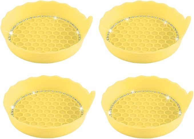HZEL 4PCS Bling Car Cup Holder Coaster, Shiny Crystal Rhinestone Silicone Dustproof Drink Cup Insert Pad, Dazzling Automotive Interior Water Bottle Holder Embedded Mat, Universal Fit (Yellow)