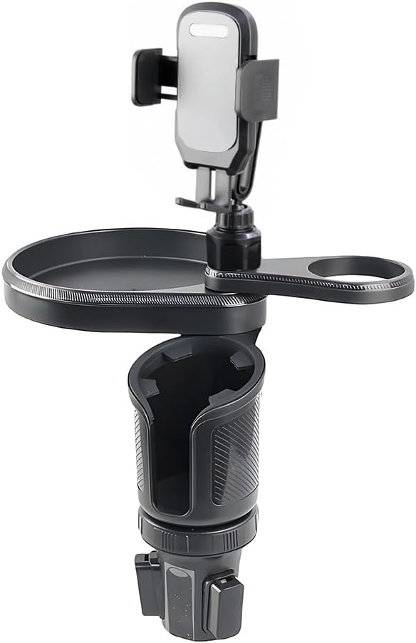 Car Cup Holder Tray, 3 in 1 Multifunctional Vehicle Food Water Bottle Phone Holder Expander Adapter with Adjustable Base, Detachable Auto Interior Food Tray Table, Universal Fit (Gray)