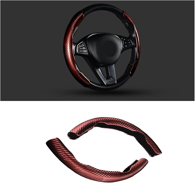Steering Wheel Cover, 2PCS Segmented Steering Wheel Protector, Carbon Fiber Anti-Slip and Durable Car Accessory, Universal Fit for Most Cars,SUVs (Carbon Fiber Brown)