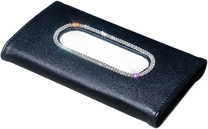 Bling Car Sun Visor Tissue Holder, Sparkling Crystal Rhinestone Visor Paper Towel Mask Box Holder, Glitter Diamond Auto Interior Napkin Cover Case, Universal for Truck SUV Van (Black)