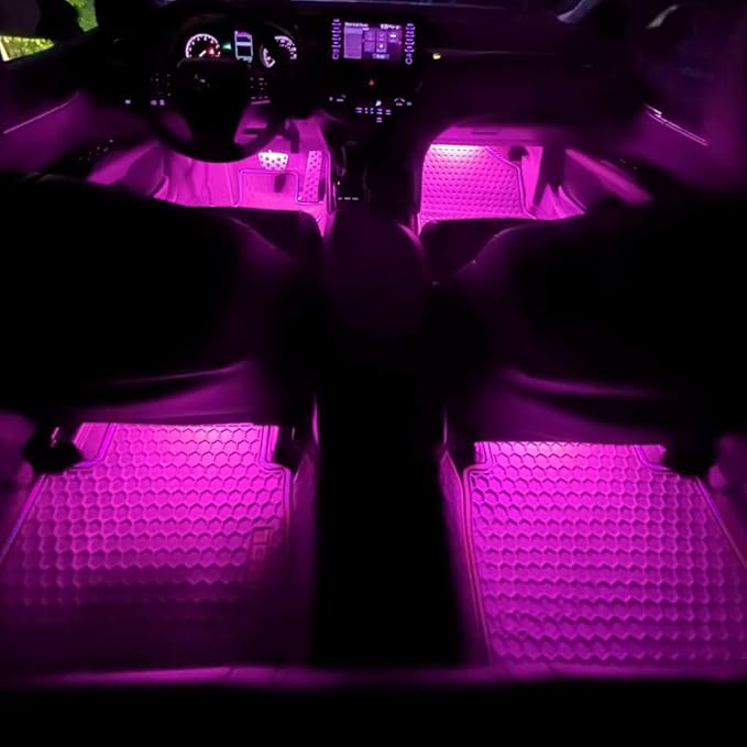 Car LED Strip Light, Car Interior Lights, 12V 24 LED Auto Under Dash Atmosphere Lights with USB Port, Auto Atmosphere Under Dash Lighting Kit for Vehicles (Pink Purple, USB)