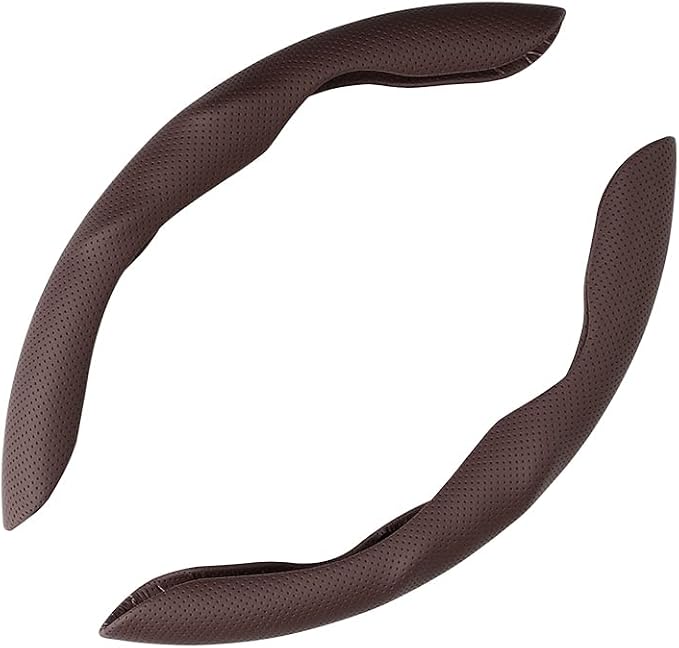 Car Steering Wheel Cover, O/D Shape, Nappa Leather, Segmented, Anti-Slip, Odorless, Breathable, for Men & Women, 14-15inch (Coffee)