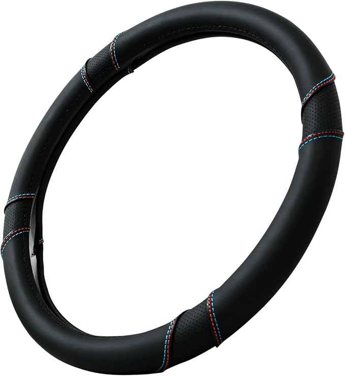 Microfiber Leather Steering Wheel Cover Universal 14.5-15 inch (Black) | Anti-Slip Lining, Breathable and Soft Material, Compatible with Most of Cars and Trucks