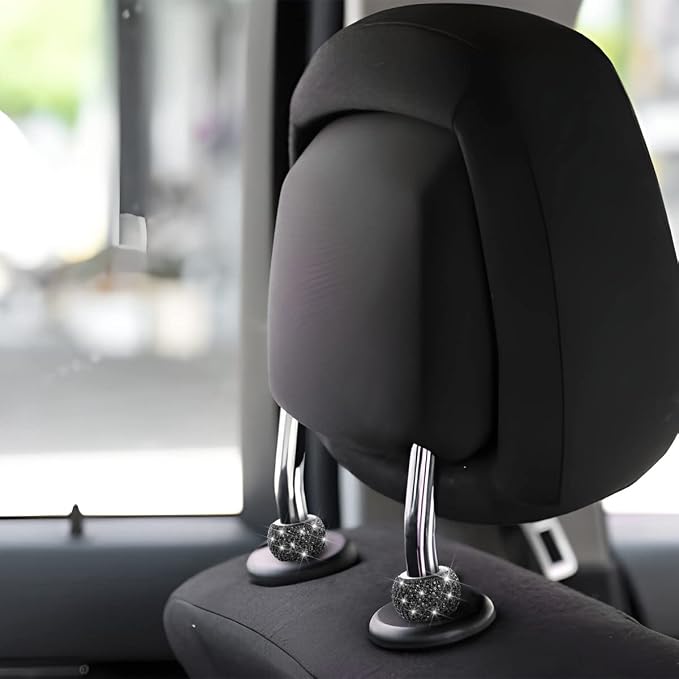 BELOMI 4 Pack Car Headrest Collars, Bling Car Head Rest Collars Rings Decor, Rhinestone Car Head Rest Collars, Diamond Interior Car Seat Accessory (Black)