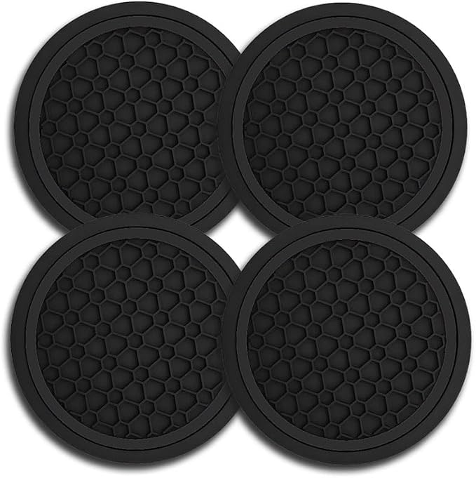 Car Cup Holder Coasters, Dustproof Automotive Interior Accessories Mat,2.75 Inch Non-Slip Insert Water Bottle Holder Pads, Universal for Vehicles, Trucks, RVs and More (Black/Black, 4PCS)