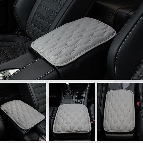 Amiss Car Center Console Cover, Upgraded Leather Car Armrest Cushion, Universal Waterproof Cushion Pad, Non-Slip Car Interior Accessories, Fits Most Sedans SUVs Trucks (Gray)