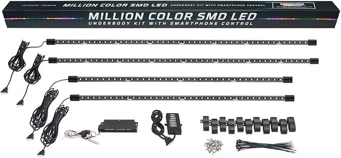 LEDGlow Bluetooth 4pc Million Color LED Car Underglow Lighting Kit | Underbody Neon Accent Lights Include Smartphone App, Color Wheel, Modes, Courtesy Lights & More