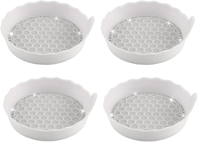 HZEL 4PCS Bling Car Cup Holder Coaster, Shiny Crystal Rhinestone Silicone Dustproof Drink Cup Insert Pad, Dazzling Automotive Interior Water Bottle Holder Embedded Mat, Universal Fit (Gray)