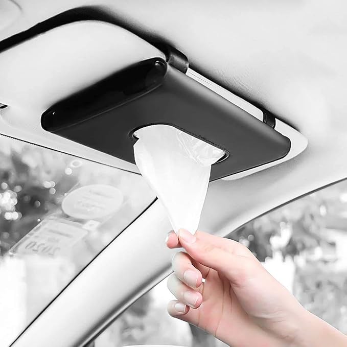 Tissue Box Holder for Car, Car Tissues Holder, Car Napkin Case, Hanging Paper Towel Clip, PU Leather Tissue Box, Paper Carton, Mask Holder for Car Black