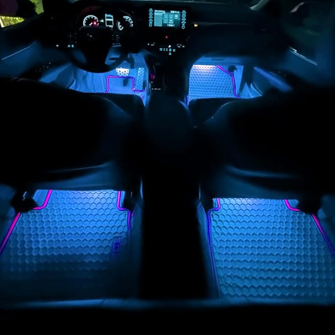 Car LED Strip Light, Car Interior Lights, 12V 24 LED Auto Under Dash Atmosphere Lights with USB Port, Auto Atmosphere Under Dash Lighting Kit for Vehicles (Ice Blue, USB)