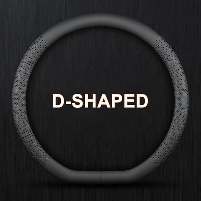 XHRING D-Shaped Car Steering Wheel Cover for Volkswagen VW Atlas Tiguan ID.4 Taos Passat Golf Jetta Beetle Polo GTI CC Touareg SE SEL R-line S Cross Sport Accessories, 2026 Leather Black