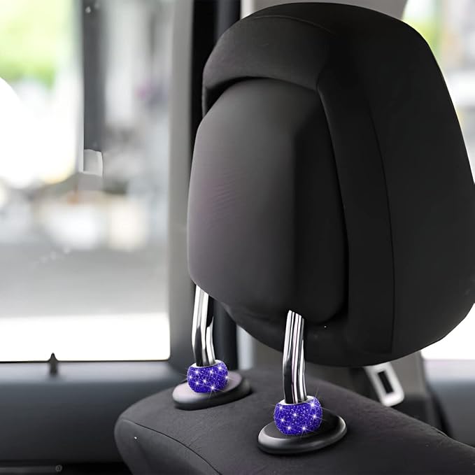 BELOMI 4 Pack Car Headrest Collars, Bling Car Head Rest Collars Rings Decor, Rhinestone Car Head Rest Collars, Diamond Interior Car Seat Accessory (Dark Blue)