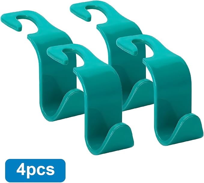 Car Seat Headrest Hook, 4PCS Vehicle Seat Back Hanger Storage Organizer for Purse Bag Coat, Auto Interior Hanging Holder Organization Accessories, Universal for SUV Sedan Truck (Cyan)