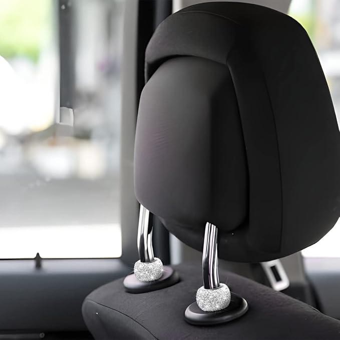 BELOMI 4 Pack Car Headrest Collars, Bling Car Head Rest Collars Rings Decor, Rhinestone Car Head Rest Collars, Diamond Interior Car Seat Accessory (White)