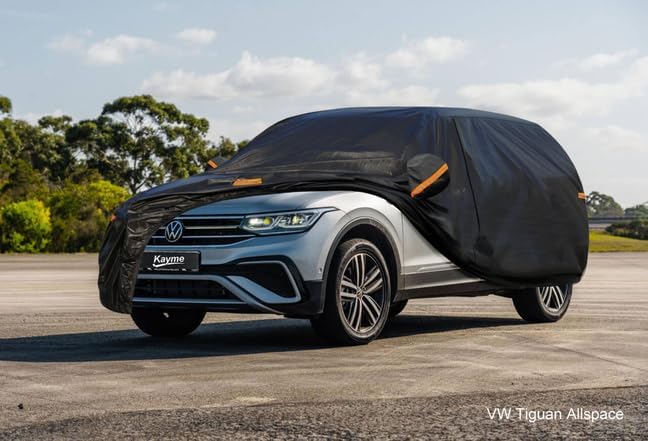 Kayme 7 Layers SUV Car Cover Custom Fit for Volkswagen VW Tiguan Allspace LWB (2018-2025) Waterproof All Weather for Automobiles, Outdoor Full Cover Rain Sun UV Protection.Black