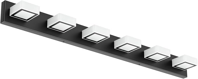 Ralbay Black Bathroom Vanity Lights 48inch Metal Acrylic LED Modern Bathroom Wall Lighting Fixtures Matte Black (White Light 6000K, Non-dimmable)