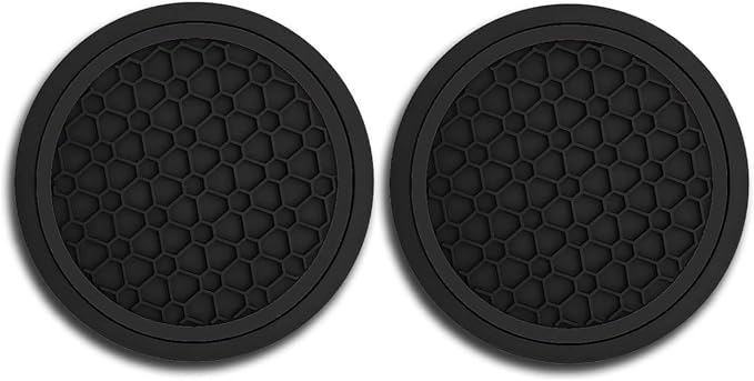 Car Cup Holder Coasters, Dustproof Automotive Interior Accessories Mat,2.75 Inch Non-Slip Insert Water Bottle Holder Pads, Universal for Vehicles, Trucks, RVs and More (Black/Black, 2PCS)