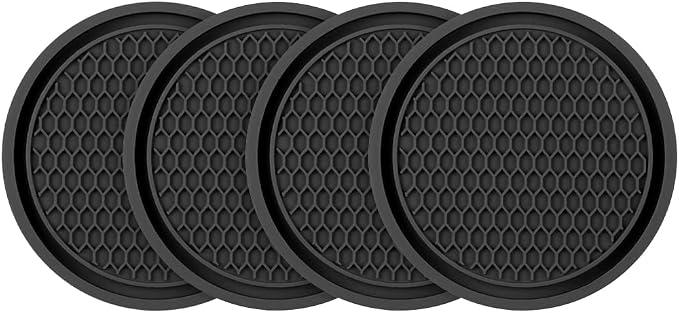 4 Pack Car Cup Holder Coaster, 2.75 Inch Diameter Non-Slip Universal Insert Coaster, Durable, Suitable for Most Car Interior, Car Accessory for Women and Men (Black)