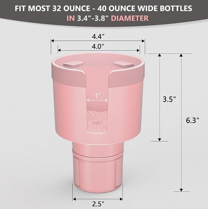 Seven Sparta Car Cup Holder Expander with Offset Adjustable Base, Compatible with Hydro Flasks 32/40 Ounce, Compatible with Yeti Ramblers 20/26/30 Ounce, Other Bottles in 3.4"-3.8" (Pink)