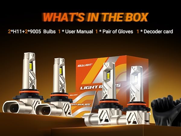 SEALIGHT S6Pro 9005/HB3 9006/HB4 Light Bulbs Combo, 192,000LM Super Brighter, 6500K Pure White 9005 9006 Fog Bulbs, with Cooling Fan 70K+ Hours Lifespan, Automotive Headlight Brackets, 4PCS