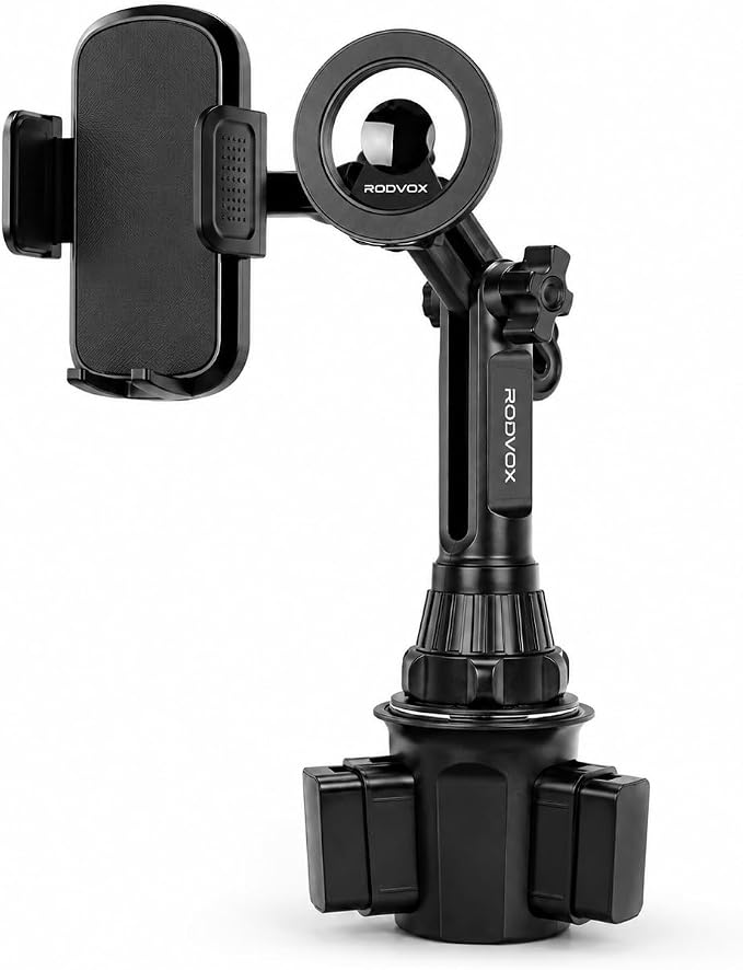 3-in-1 Cup Holder Phone Mount with Dual-Head Extended Arm, R606A1 | Magnetic & Clamp, 360° Rotatable, Tall Cup Design, iPhone Android GPS Compatible