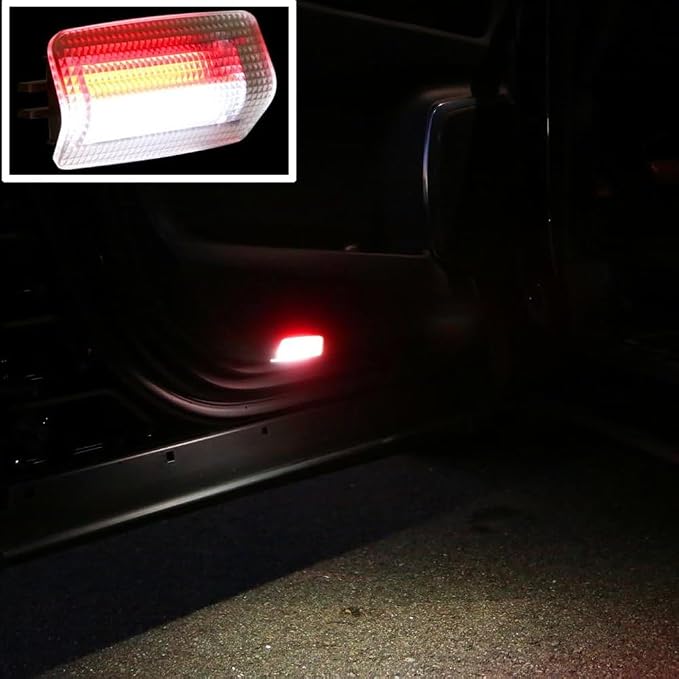 iJDMTOY White LED w/Red Strobe Feature Side Door Courtesy Light Assy Compatible With Lexus IS ES GS LS RX GX LX; Compatible With Toyota Avalon Sienna Venza Camry Prius 4Runner