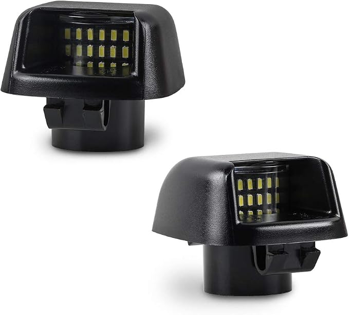 Gempro License Plate Light, 2Pcs LED License Plate Tag Lamp Assembly Replacement Compatbile for Nissan Frontier Titan Xterra Armada Suzuki Equatorx, Powered by 18SMD Xenon White LED Lights (black)