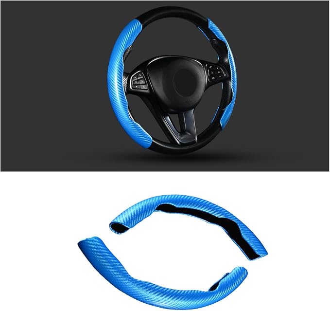 Steering Wheel Cover, 2PCS Segmented Steering Wheel Protector, Carbon Fiber Anti-Slip and Durable Car Accessory, Universal Fit for Most Cars,SUVs (Carbon Fiber Light Blue)