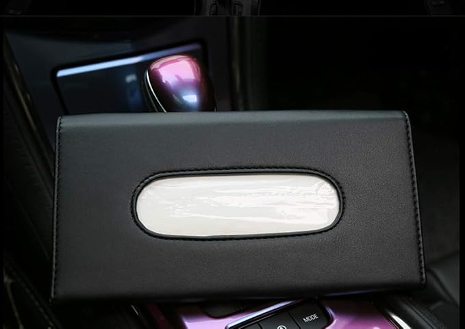 Visor Tissue Box Holder - PU Leather Van Truck Vehicle Car Tissues Case Dispenser for Backseat and Sun Visor, Refill Paper Included (Black)