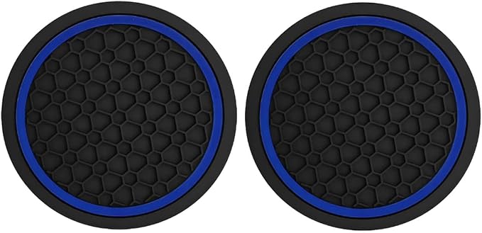 Car Cup Holder Coasters, Dustproof Automotive Interior Accessories Mat,2.75 Inch Non-Slip Insert Water Bottle Holder Pads, Universal for Vehicles, Trucks, RVs and More (Black/Blue, 2PCS)