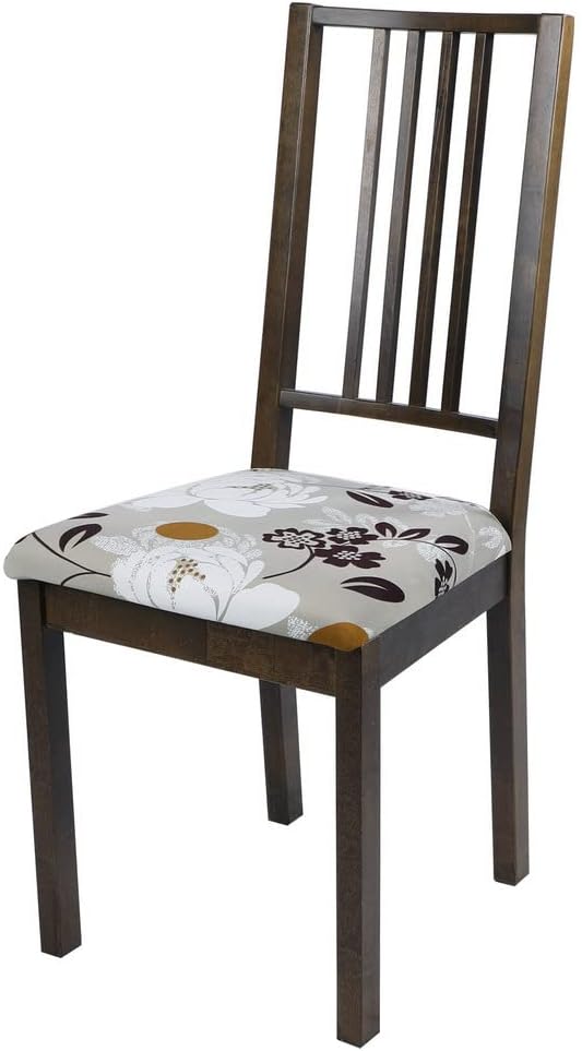 SearchI Seat Covers for Dining Room Chairs Stretch Printed Chair Seat Covers Set of 6, Removable Washable Upholstered Chair Seat Protector Cushion Slipcovers for Kitchen, Office(Flowers Pattern10)
