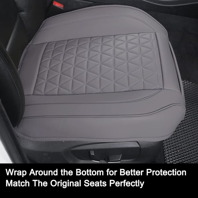 Black Panther Luxury Faux Leather Car Seat Cover Front Bottom Seat Cushion Cover, Anti-Slip and Wrap Around The Bottom, Fits 95% of Vehicles - 1 Piece,Light Gray