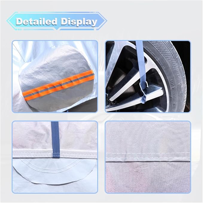 Half Car Cover for Sedan, Waterproof & Dustproof & Snowproof Automotive Windshield Covers, All-Weather Auto Sun Protection with Reflective Straps, 150" Vehicle Sunroof Cover (Hatchback)