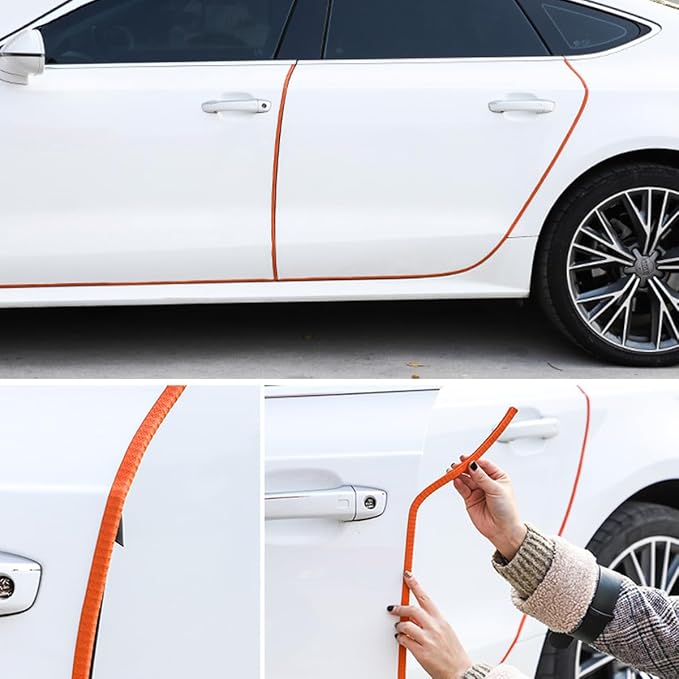 Car Door Protector Edge Guards, Universal Rubber Seal U Shape Car Door Protection, Aluminum Boat Edge Trim Guards No Glue Required, Exterior Accessories Fit for Most Cars (Orange/32FT) | Universal fit, most cars/SUVs/trucks, rubber seal, press-on chann...