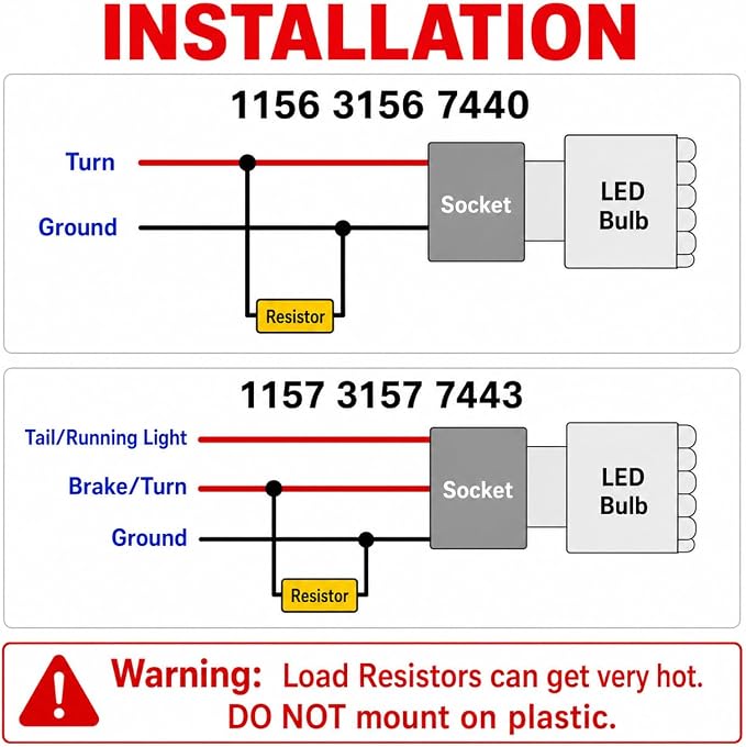 Aaron 4Pcs 50W 6ohm Load Resistors - Fix LED Bulb Fast Hyper Flash Turn Signal Blink Error Code (Resistors get very hot during working)