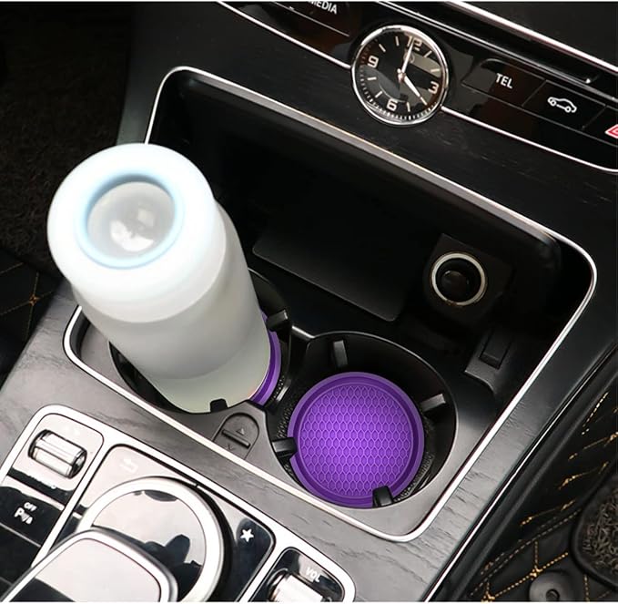XINLIYA Car Cup Holder Coaster, 4 Pack 2.75 Inch Diameter Non-Slip Universal Insert Coaster, Durable, Suitable for Most Car Interior, Accessory for Women and Men (Purple)