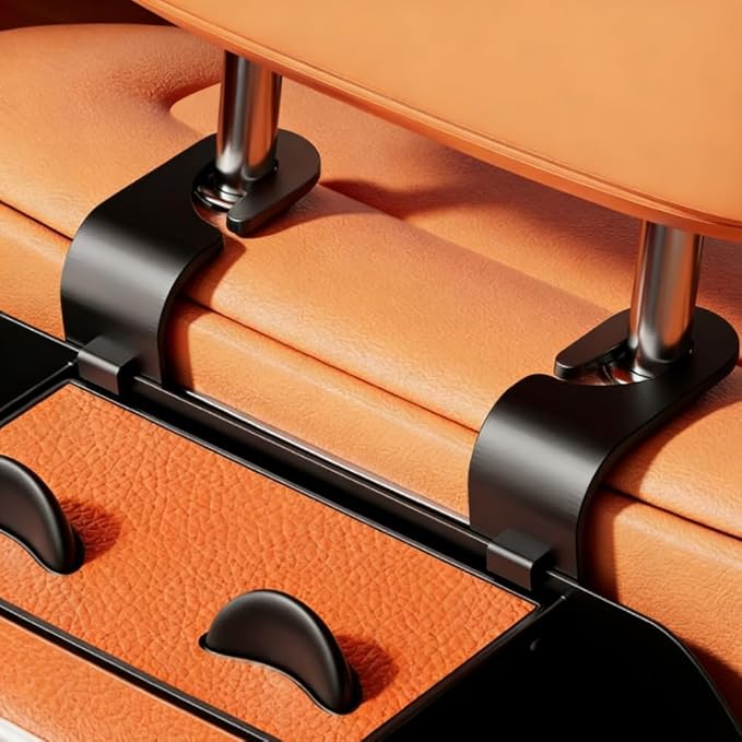 2 Pack 4-in-1 Car Backseat Organizer, PU Leather Headrest Storage Box with Tissue Holder, Dual Cup Holders, Phone Stand & Hooks, Universal Fit for Most Cars, Road Trip Essentials (Orange)