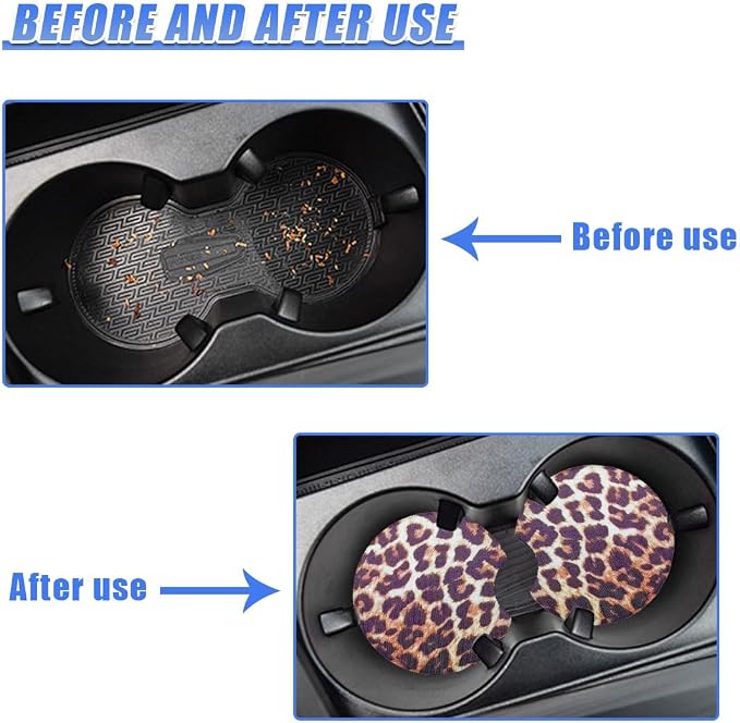 2PCS Leopard Print Car Cup Holder Coasters, 2.77'' Non-Slip & Shockproof Automotive Interior Drink Cup Mat, Universal Vehicle Insert Coaster Decoration Accessories for Women Girl (No.4)