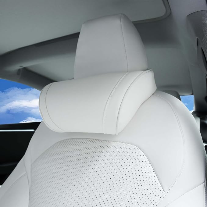 TOPABYTE Car Neck Pillow for Tesla Model 3 Model Y Model S Model X Cybertruck Accessories Memory Foam Ergonomic Design Comfortable Headrest Cushion, 1 Piece, White