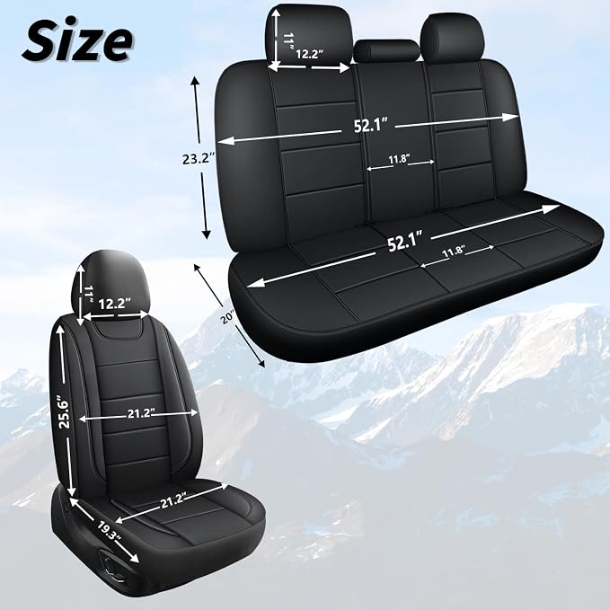 HChengkikz Front Car Seat Cover, Waterproof Faux Leather (Black) | Car Seat Protectors, Quilting, Easy to install, Airbag Compatible, Universal Fit for Most Suvs, Trucks, SUVs