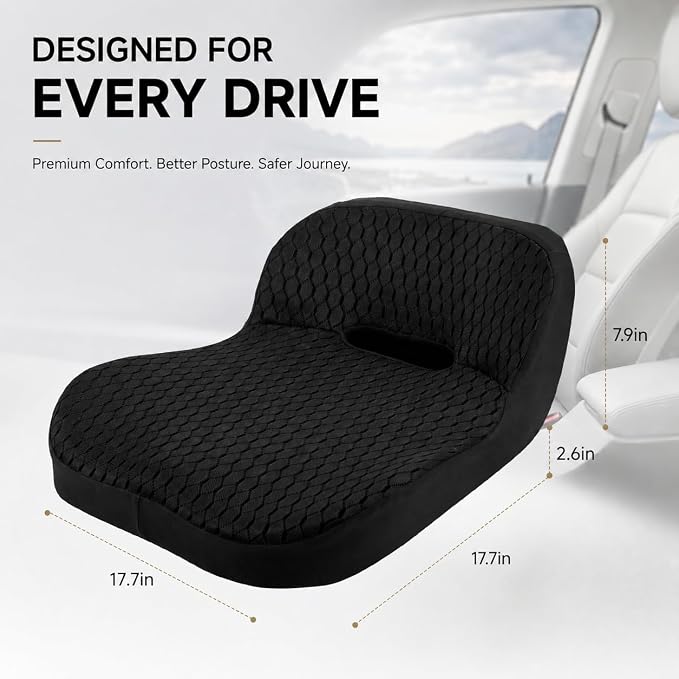 Car Seat Cushion with Integrated Lumbar Support, Memory Foam Pain Relief | Gap-Filling Design, Breathable Mesh Cover, Elevated Seating, Ergonomic Support for Driving Comfort and Long Trips